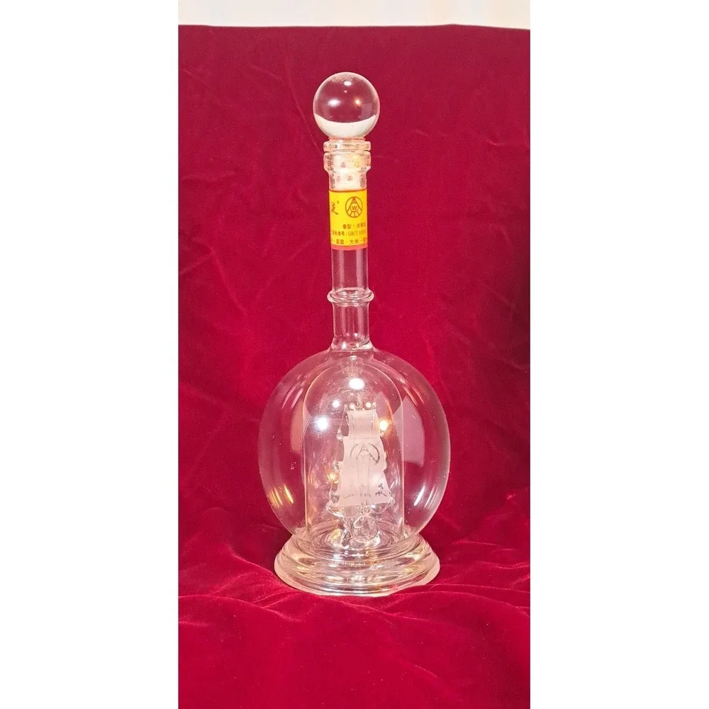 Wuliangye Glass Ship in a Bottle Decanter Nautical Sailing‎ Vessel Globe Stopper